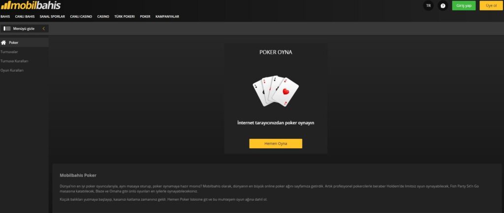 Mobilbahis Poker Cep Telefonu ile Poker Oyna
